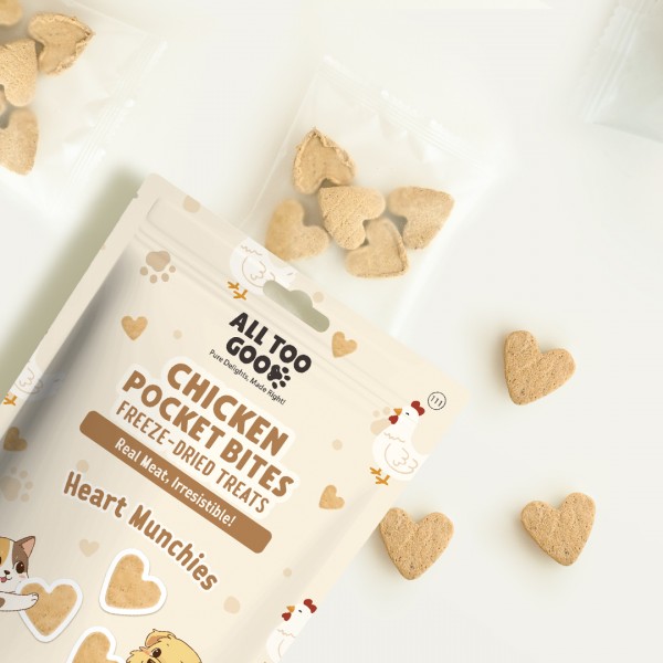 All Too Good Chicken Pocket Bites Freeze-Dried Treats Heart Munchies 78g