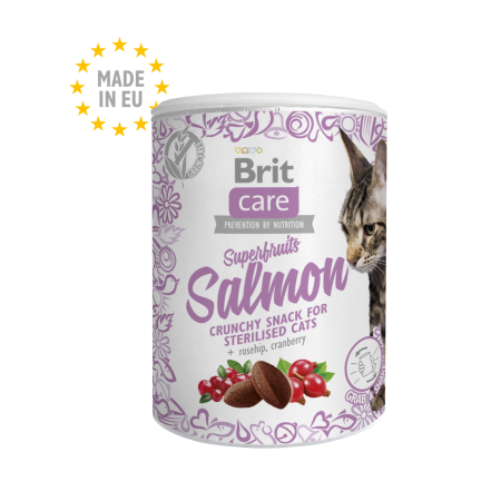 Brit Care Cat Superfruits Salmon Crunchy Snack for Sterilised Cats with Rosehip & Cranberry 100g