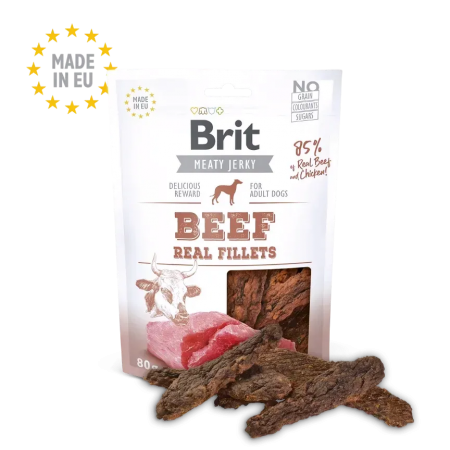 Brit Care Dog Treat  Meaty Jerky Beef Fillets 80g x2
