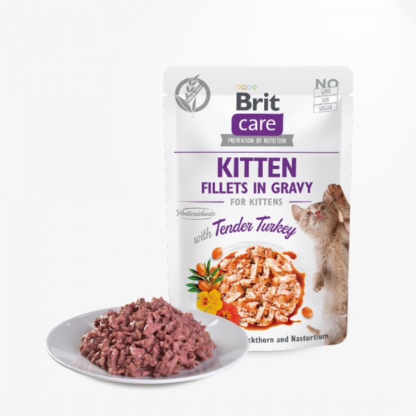 Brit Care Cat Fillets In Gravy Tender Turkey Kitten 85g (24 Pouches)