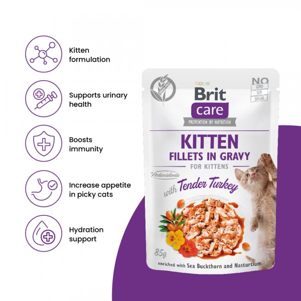 Brit Care Cat Fillets In Gravy Tender Turkey Kitten 85g (24 Pouches)
