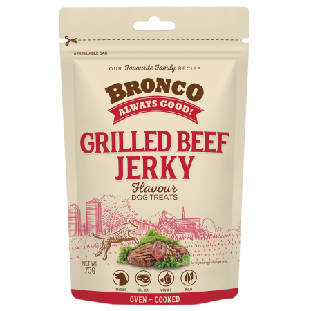 Bronco Dog Treats Oven Cooked Jerky Grilled Beef 70g (3 Packs)