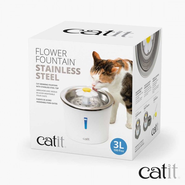 Catit Pet Water Drinking Fountain Flower Series Stainless Steel with LED Nightlight 3L