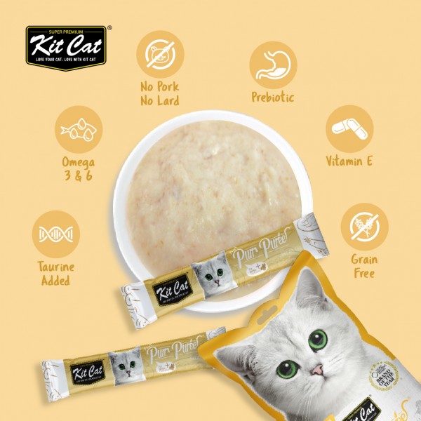 Kit Cat Purr Puree Chicken & Fiber (Hairball) 15g x 4pcs (3 Packs)