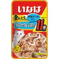 Ciao Golden Pouch 11 Years Old Tuna Small Flake in Jelly Topping Whitebait Cat Food 60g Carton (12 Packs)