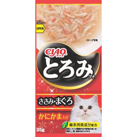 Ciao Chu ru Toromi Line Pouch Chicken Fillet, Tuna & Crab Stick 35g x 4pcs (3 Packs)