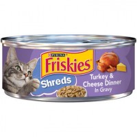 Friskies Savory Shreds Turkey & Cheese Dinner in Gravy Canned Cat Food 156g Carton (24 Cans) - Contains Pork