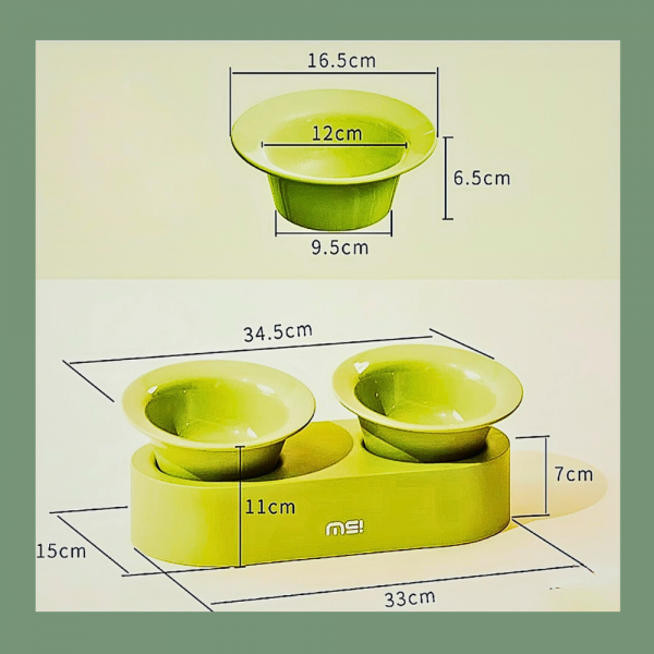 Makesure Elevated Ceramic Double Bowl Green