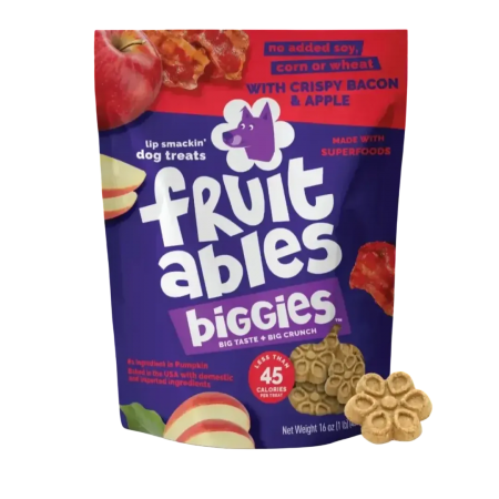 Fruitables Biggies Crispy Bacon & Apple Dog Treats 16oz (2 Packs)