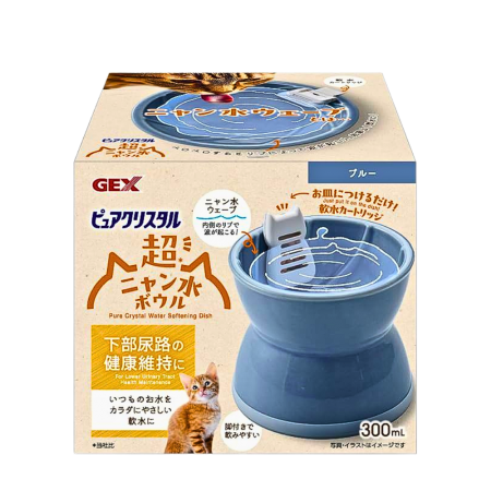 Gex Cat Bowl Pure Crystal Dish w/Water Softener Cartridge Blue
