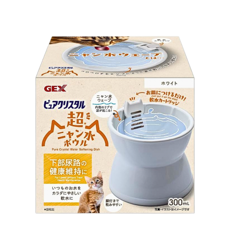 Gex Cat Bowl Pure Crystal Dish w/Water Softener Cartridge White