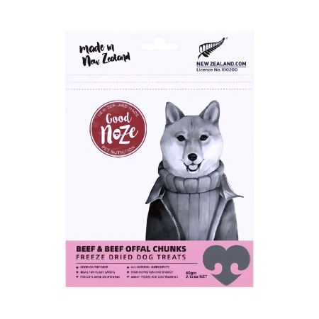 Good Noze Dog Treats Freeze Dried Beef & Beef Offal Chunks 60g x2