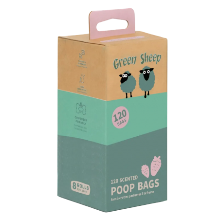 Green Sheep Dog Poop Bags Strawberry Scented (120 pcs)