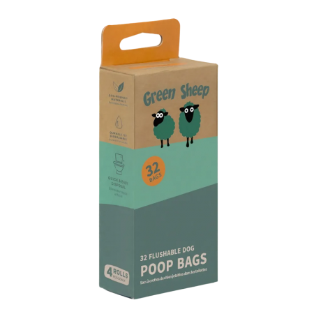 Green Sheep Dog Poop Bags Flushable (32pcs) White