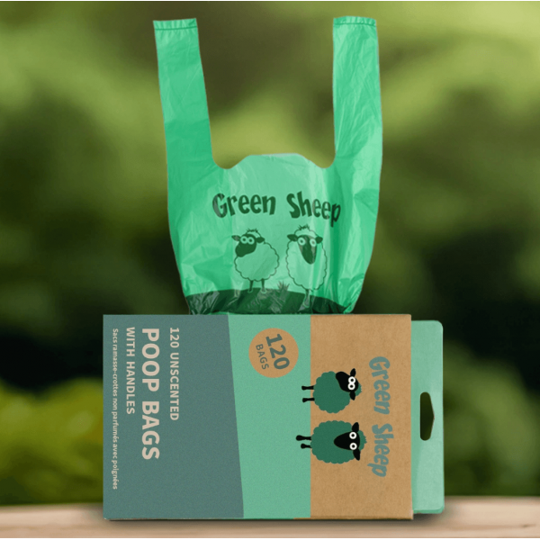 Green Sheep Dog Poop Bags with Handles (120 pcs)