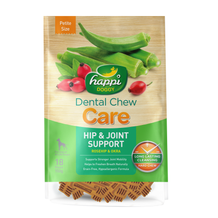 Happi Doggy Dental Chew Care Hip & Joint Support Rosehip & Okra Dogs Treats (2.5 Inch) 150g