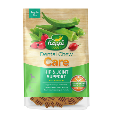 Happi Doggy Dental Chew Care Hip & Joint Support Rosehip & Okra Dogs Treats (4 Inch) 150g