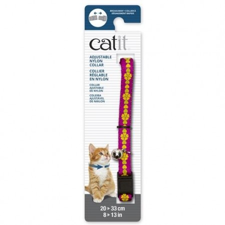 Catit Adjustable Nylon Collar with Rivets Pink with Flowers For Cats