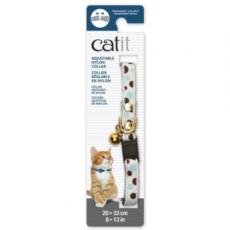 Catit Adjustable Nylon Collar with Rivets White with Polka Dots For Cats
