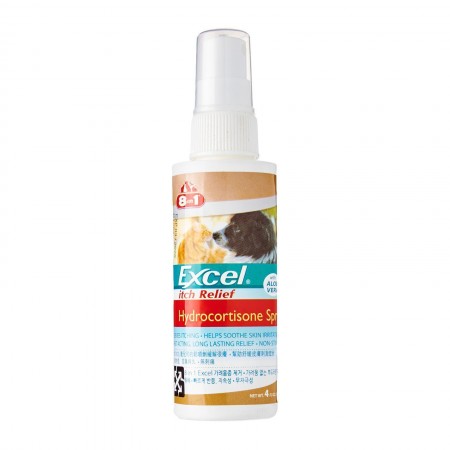 8 in 1 Excel Itch Relief Hydrocortisone Spray with Aloe Vera For Dogs & Cats 118ml