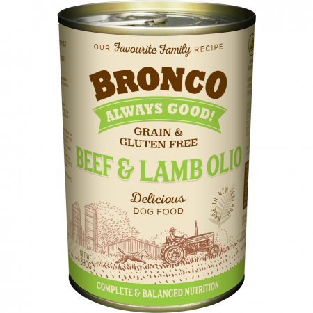 Bronco Dog Wet Food Canned Beef & Lamb Olio 390g (12 Cans)