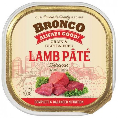 Bronco Dog Wet Food Grain Free Lamb Pate Tray 100g (6 Packs)