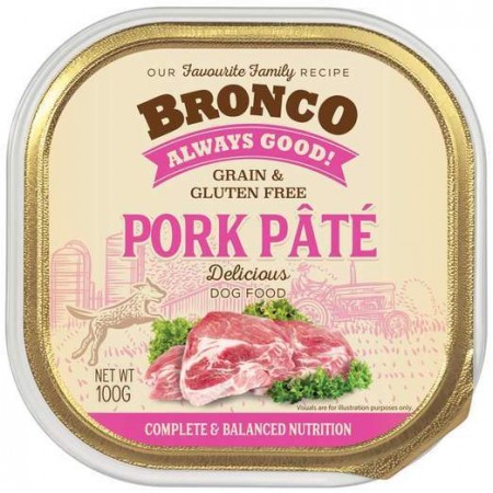 Bronco Dog Wet Food Grain Free Pork Pate Tray 100g