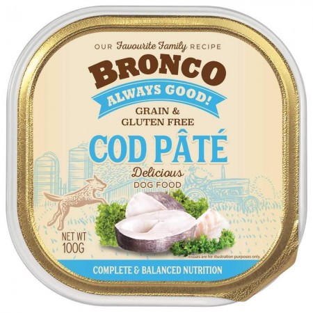 Bronco Grain Free Cod Pate Tray Dog Wet Food 100g (6 Packs)