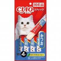 Ciao Stick Tuna Katsuo in Jelly with Added Vitamin and Green Tea Extract 14g x 4pcs (5 Packs)