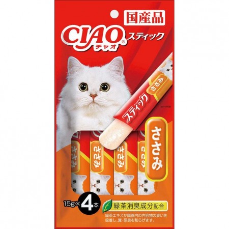 Ciao Stick Chicken Fillet in Jelly with Added Vitamin and Green Tea Extract 14g x 4pcs (3 Packs)