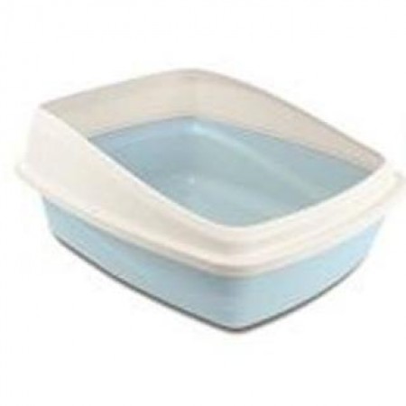 Cat Love Rimmed Litter Pan Grey/Blue Large