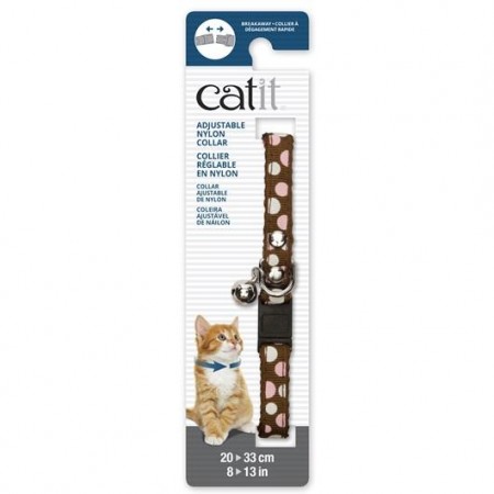 Catit Adjustable Nylon Collar with Rivets Brown with Polka Dots For Cats
