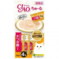 Ciao Chu ru Chicken Fillet Scallop & Sliced Bonito with Added Vitamin and Green Tea Extract 14g x 4pcs (3 Packs)