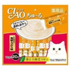 Ciao Chu ru Chicken Fillet Seafood Mix with Added Vitamin and Green Tea Extract 14g x 20pcs (2 Packs)