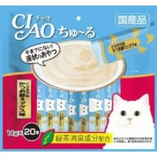 Ciao Chu ru Chicken Fillet and Sliced Bonito with Added Vitamin and Green Tea Extract 14g x 20pcs (2 packs)