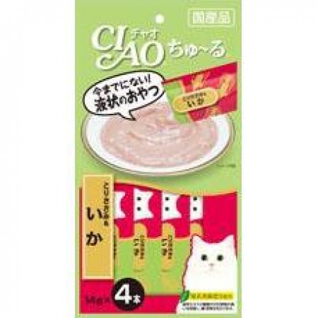 Ciao Chu ru Chicken Fillet and Squid with Added Vitamin and Green Tea Extract 14g x 4pcs (5 Packs)