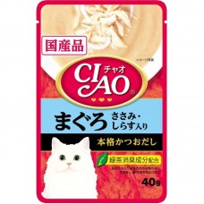 Ciao Creamy Soup Pouch Tuna (Maguro) & Chicken Fillet Topping Shirasu 40g Carton (16 Pouches)