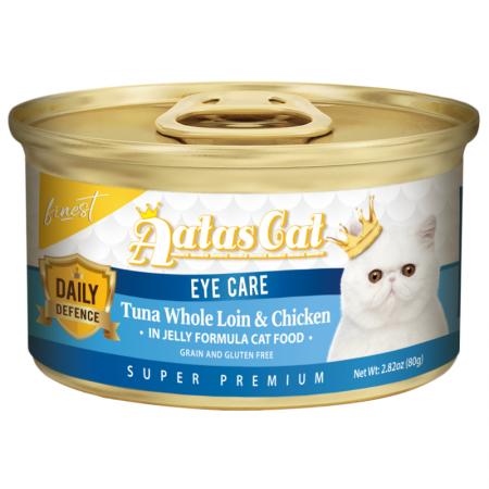 Aatas Cat Finest Daily Defence Eye Care Tuna Whole Loin & Chicken in Jelly Canned Food 80g Carton (24 Cans)