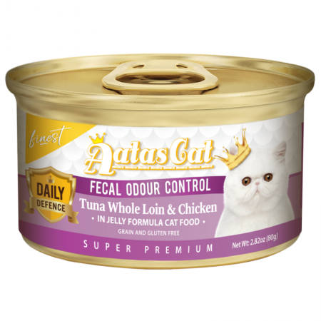 Aatas Cat Finest Daily Defence Fecal Odour Control Tuna Whole Loin & Chicken in Jelly Canned Food 80g Carton (24 Cans)