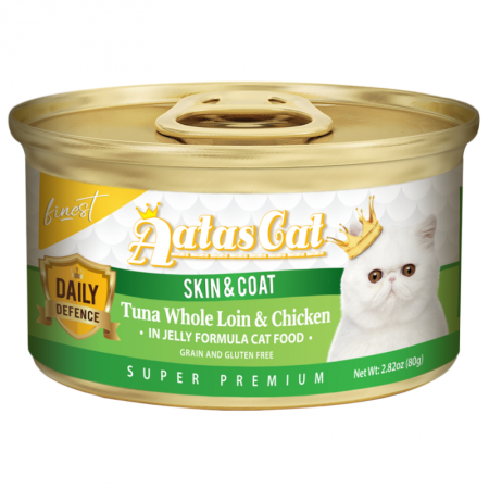 Aatas Cat Finest Daily Defence Skin & Coat Tuna Whole Loin & Chicken in Jelly Canned Food 80g