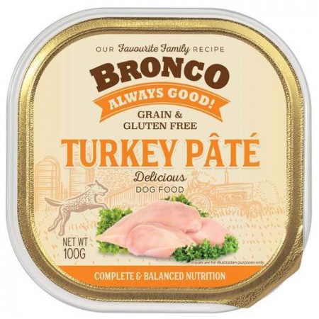 Bronco Grain Free Turkey Pate Tray Dog Wet Food 100g