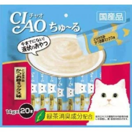 Ciao Chu ru Chicken Fillet and Sliced Bonito with Added Vitamin and Green Tea Extract 14g x 20pcs