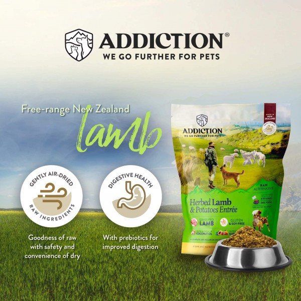 Addiction Dog Food Air-Dried Herbed Lamb & Potatoes Grain Free Recipe 2lbs