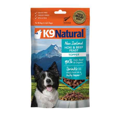 K9 Natural New Zealand Grass-Fed Beef Hoki Feast Topper Freeze Dried Dog Treats 100g