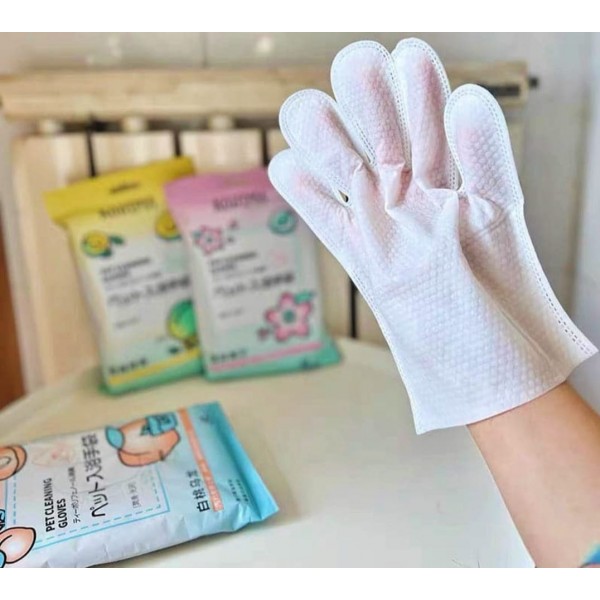 Kojima Pet Cleaning Glove Wipes White Peach 8pcs