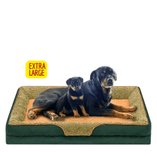 Lavish Dog Bed Plush Mattress Green Brown (Extra Large)