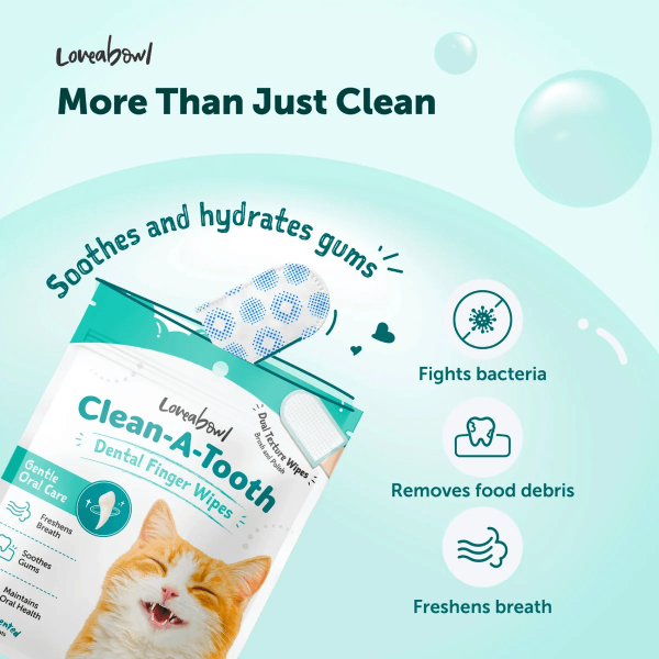 Loveabowl Clean-A-Tooth Dental Wipes for Cats 50s