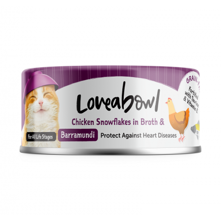 Loveabowl Grain Free Chicken Snowflakes In Broth With Barramundi Cat Canned Food 70g Carton (7 Cans)
