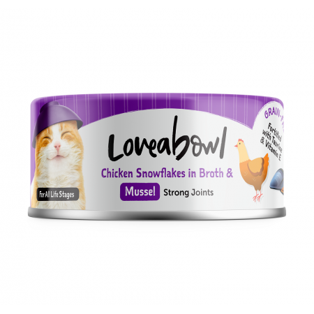 Loveabowl Grain Free Chicken Snowflakes In Broth With Mussel Cat Canned Food 70g Carton (24 Cans)