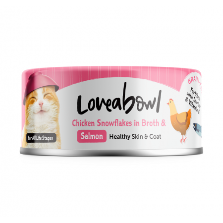 Loveabowl Grain Free Chicken Snowflakes In Broth With Salmon Cat Canned Food 70g Carton (7 Cans)